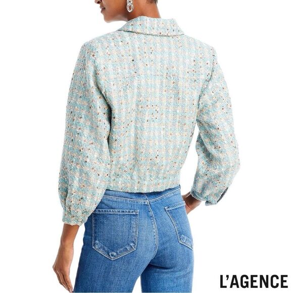 L'AGENCE **NWT** Bridges Cropped Neutral / Sage Multi Tweed Jacket - Picture 5 of 15